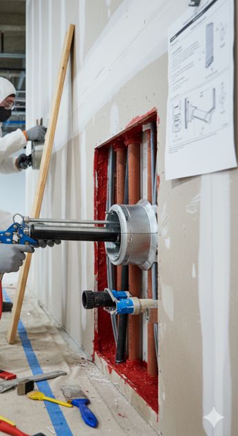 Aplicación profesional de sellos cortafuego en ductos